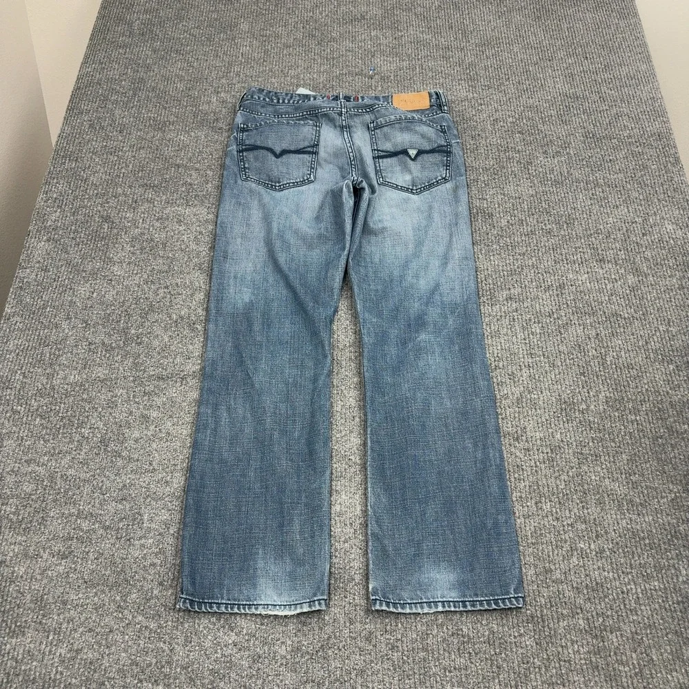 Guess Jeans Mens 31 Blue Cotton Polyester Regular Straight Crescent‎ Fit Casual